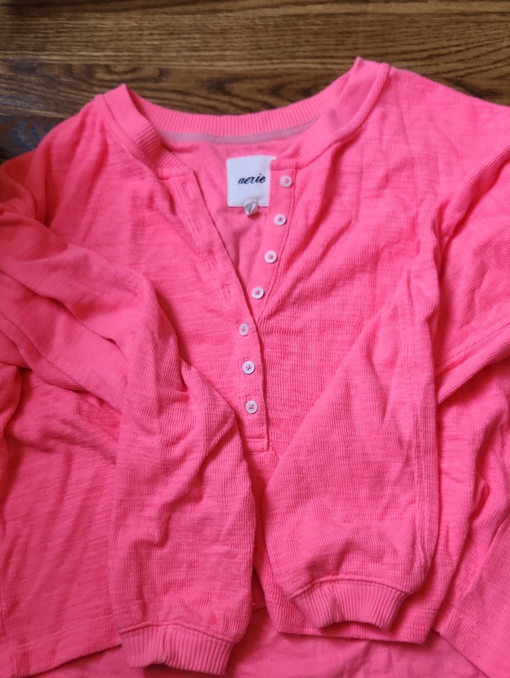 aerie Neon Pink Waffle Henley Top